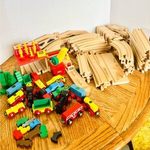 Brio 1980’s Assorted Wooden Trains & Tracks Lot(50+ items) Read Minor Wear